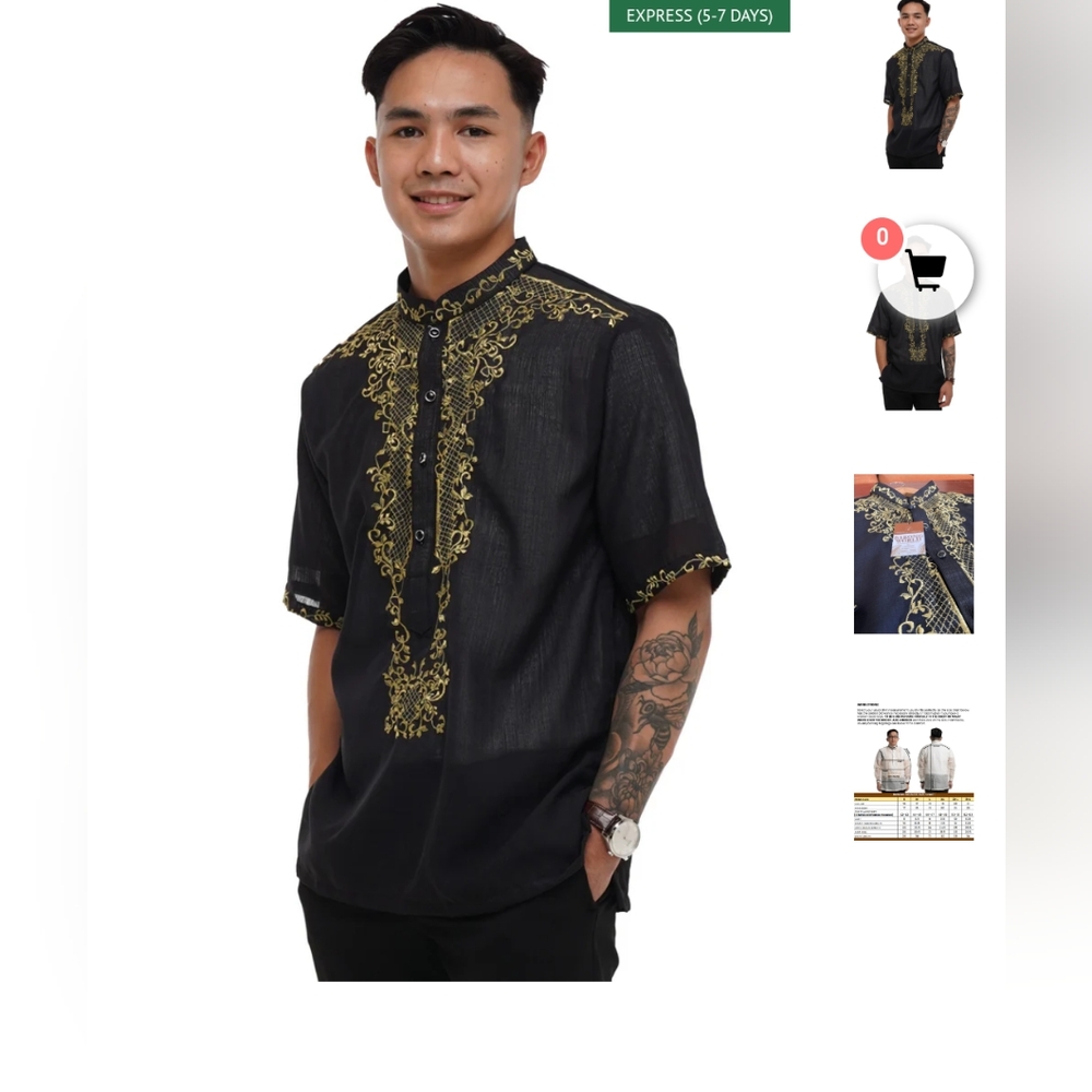 Brand new Tagalog Barong - Medium Black and Gold